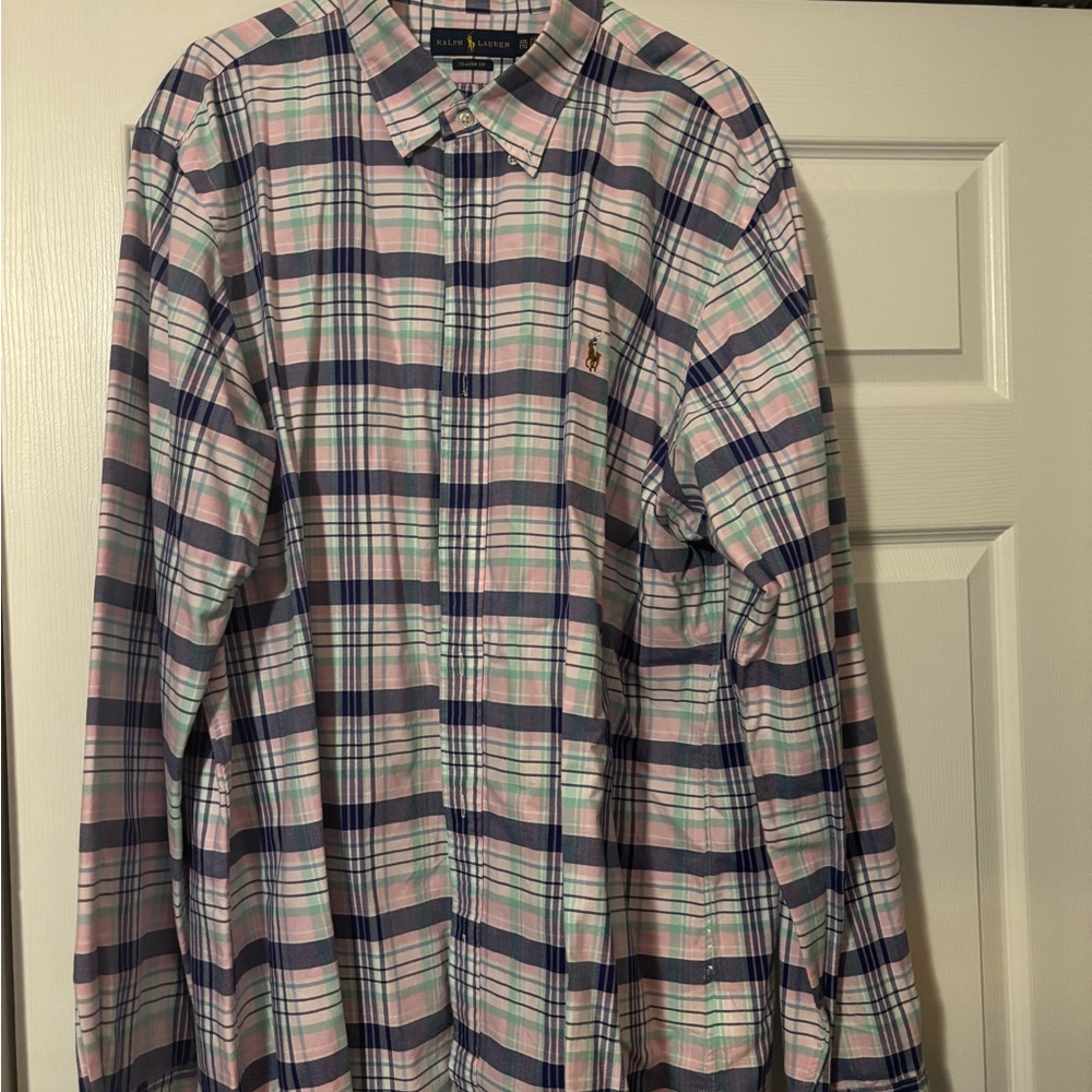 Ralph Lauren Blue and Pink Casual Button Down Shirt